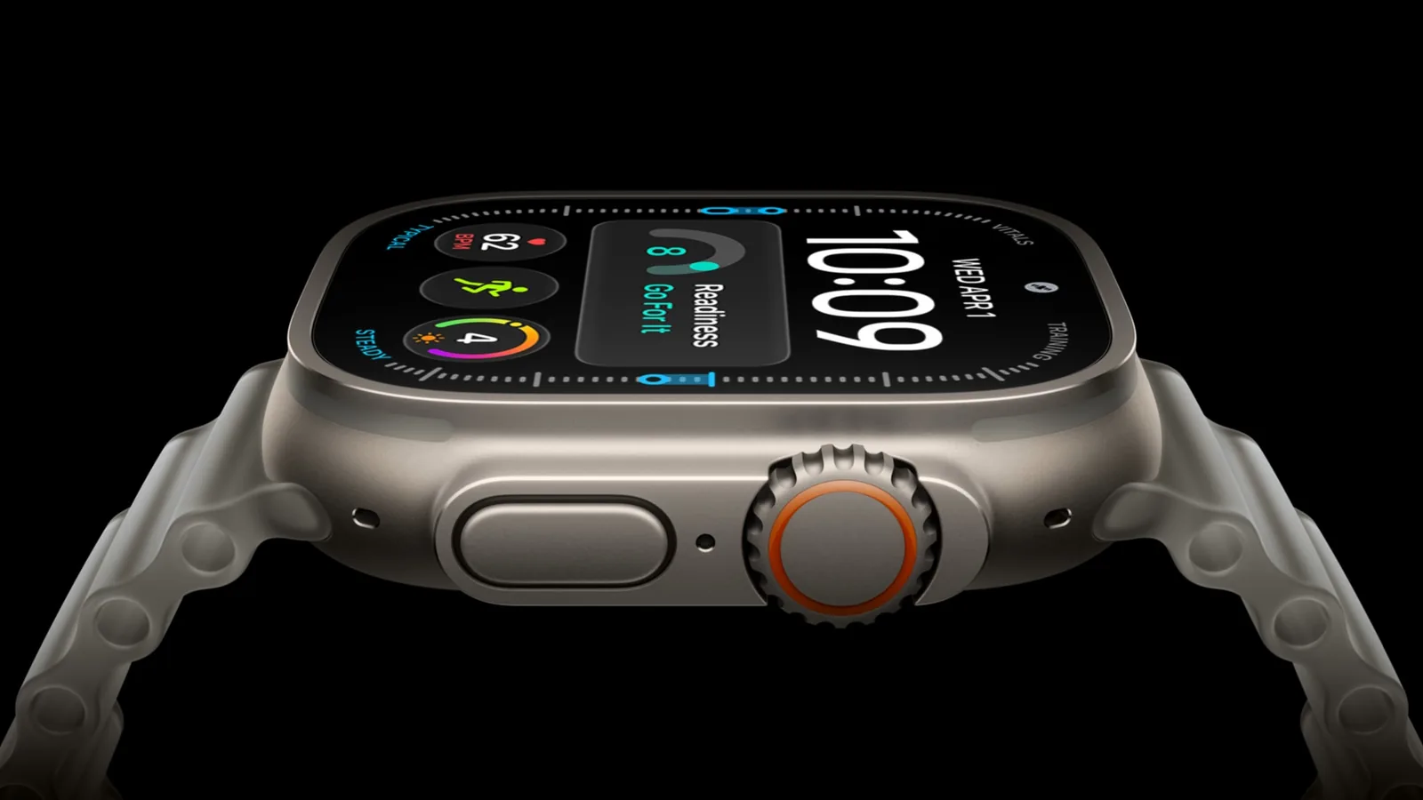 Apple Watch Ultra 4 in natural titanium showing a readiness complication