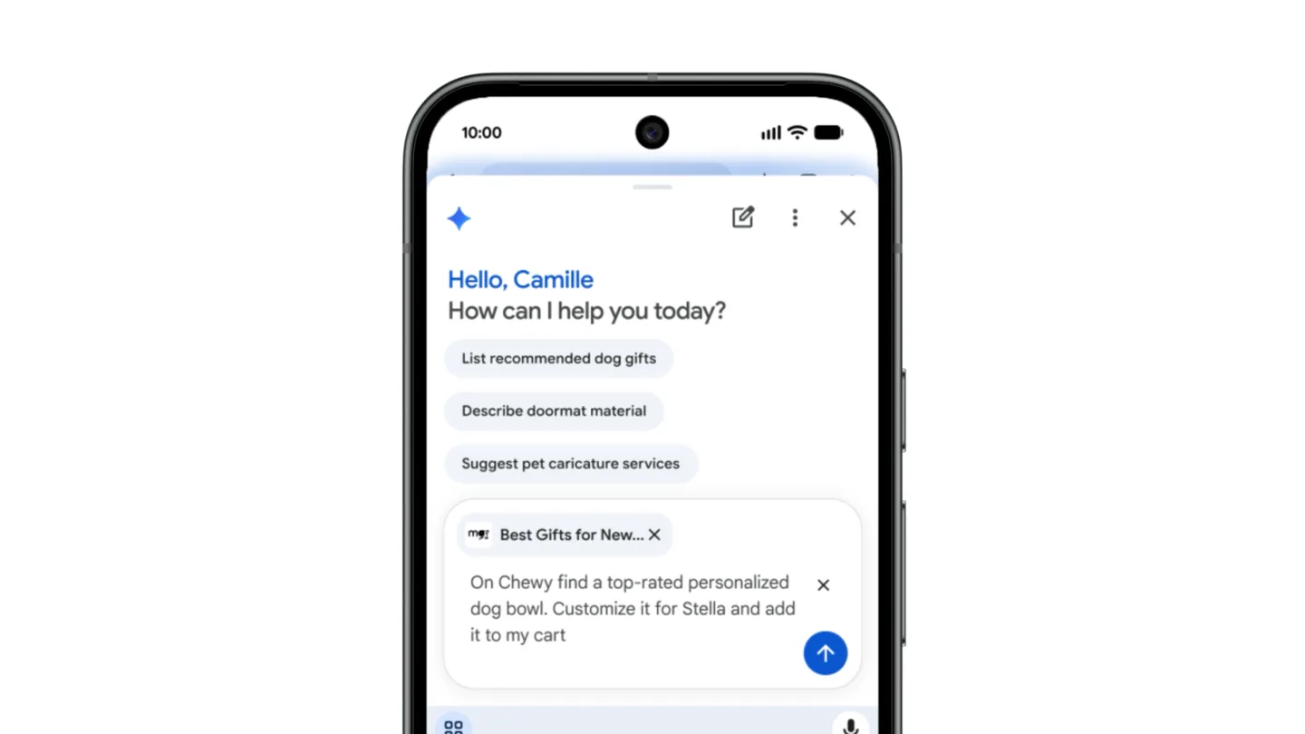 Gemini in Chrome on an Android phone asked to find a product and add it to a cart