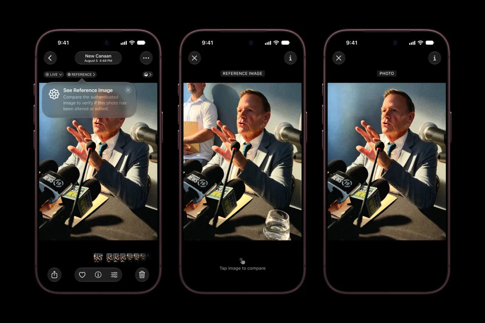 Photos app on iPhone 18 Pro comparing a photo with its Apple Reference Image