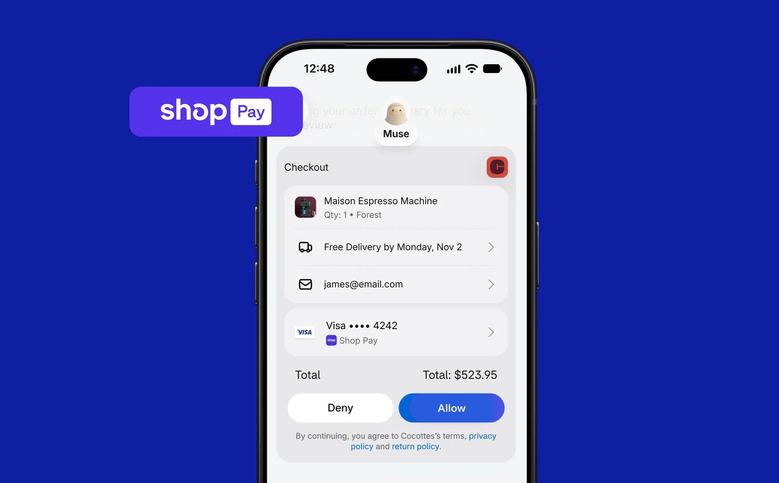 Shop Pay checkout inside the Muse AI agent, a Shopify Fall 26 Edition feature